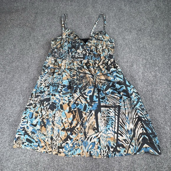 Lane Bryant Babydoll Sundress Women 18 Blue Earthy Abstract Festival Boho Resort - Picture 4 of 12